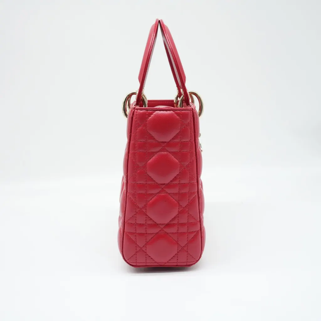 Dior Christian Dior Red Color Small Lady Dior Lambskin Leather Satchel Bag Red Very good - Model View