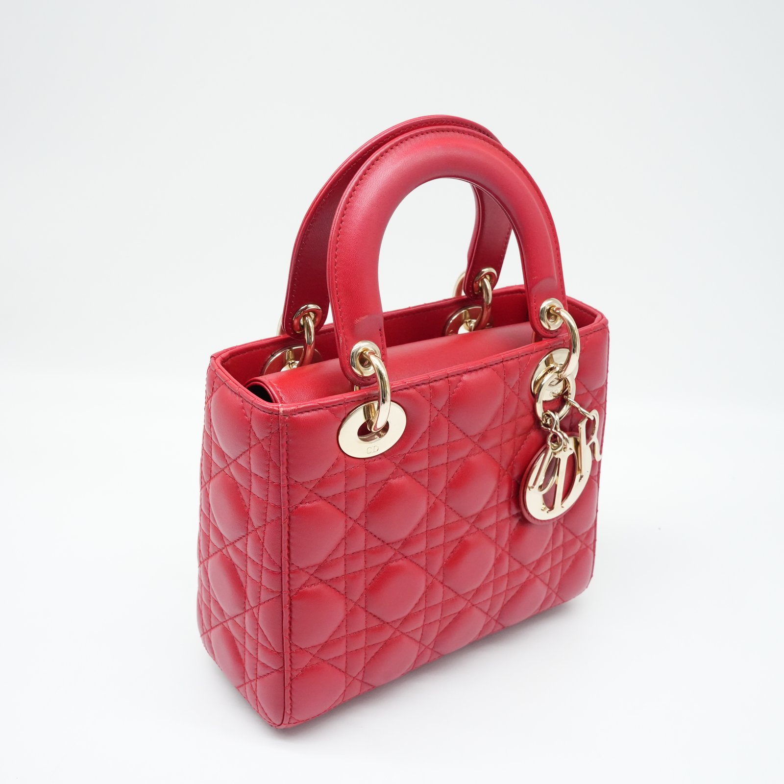 Christian Dior Christian Dior Red Color Small Lady Dior Lambskin Leather Satchel Bag - Side view