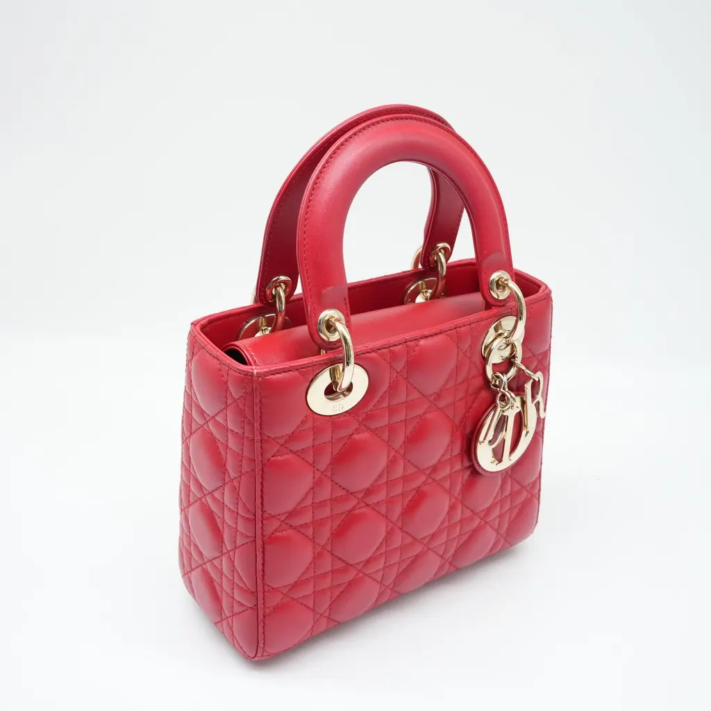 Dior Christian Dior Red Color Small Lady Dior Lambskin Leather Satchel Bag Red Very good - Box View