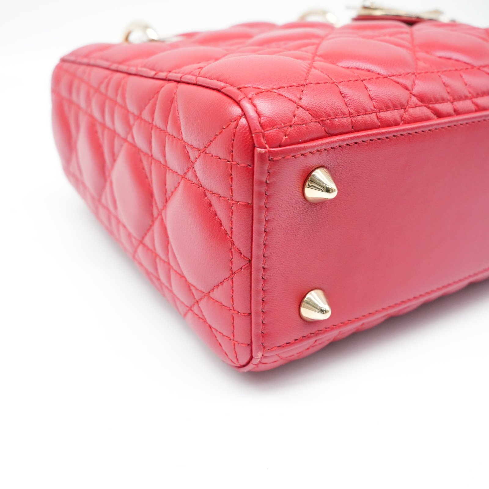 Christian Dior Christian Dior Red Color Small Lady Dior Lambskin Leather Satchel Bag - Detail 1