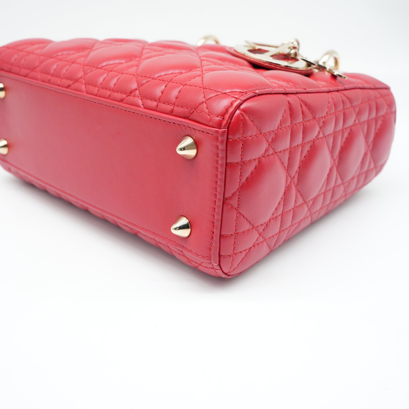 Christian Dior Christian Dior Red Color Small Lady Dior Lambskin Leather Satchel Bag - Detail 2