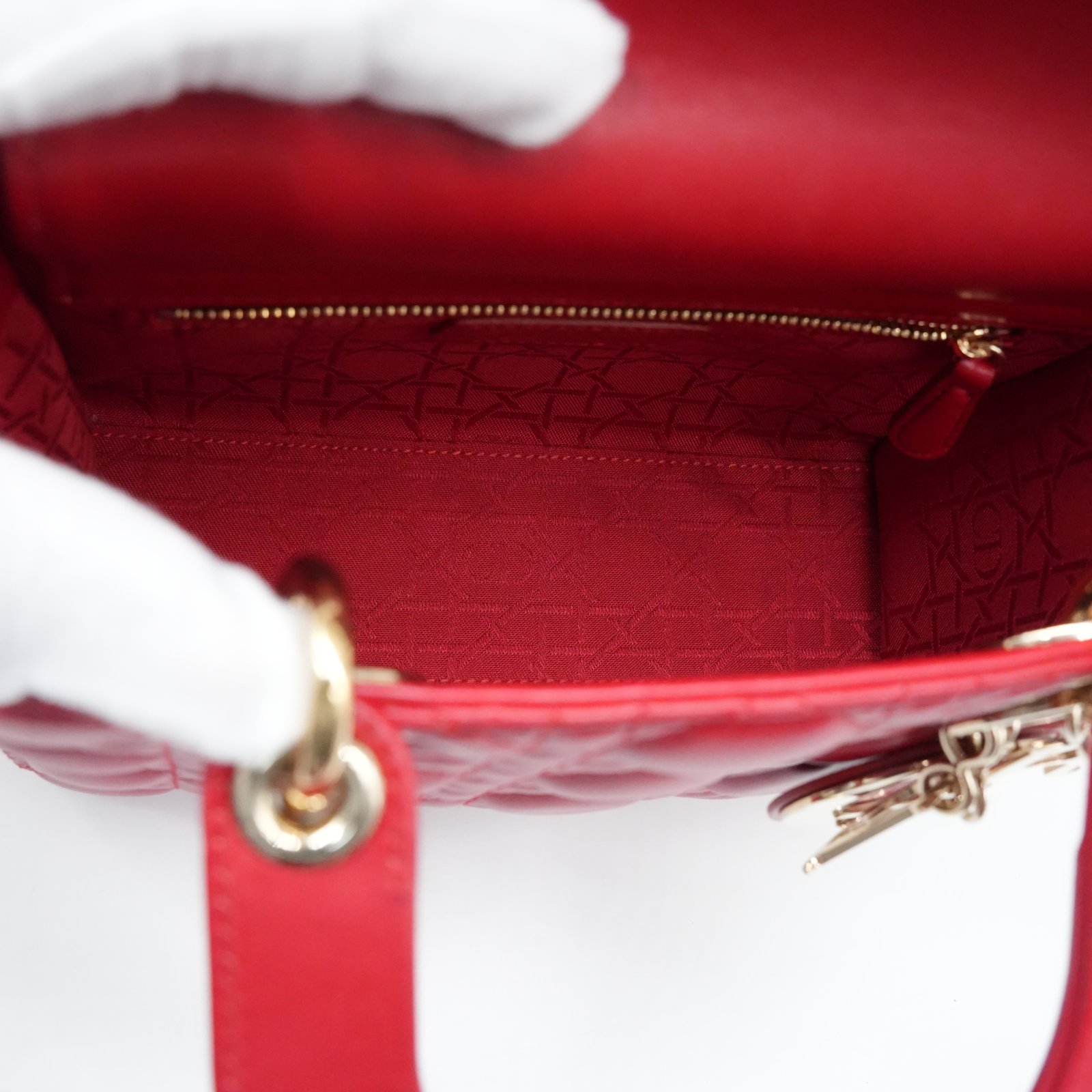 Christian Dior Christian Dior Red Color Small Lady Dior Lambskin Leather Satchel Bag - Image 10