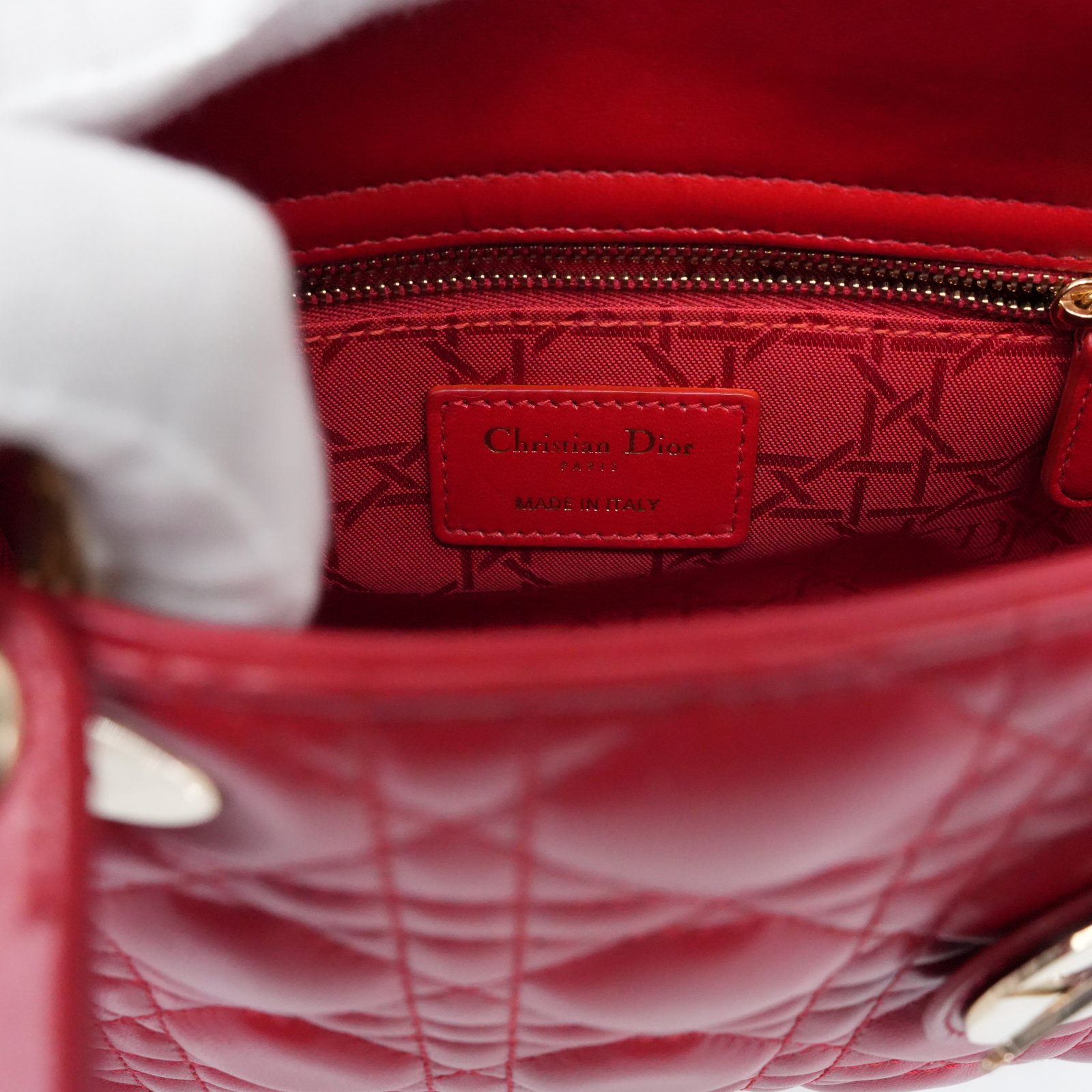 Christian Dior Christian Dior Red Color Small Lady Dior Lambskin Leather Satchel Bag - Image 11