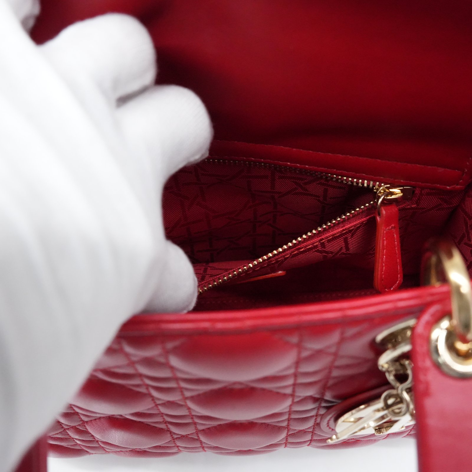 Christian Dior Christian Dior Red Color Small Lady Dior Lambskin Leather Satchel Bag - Image 12