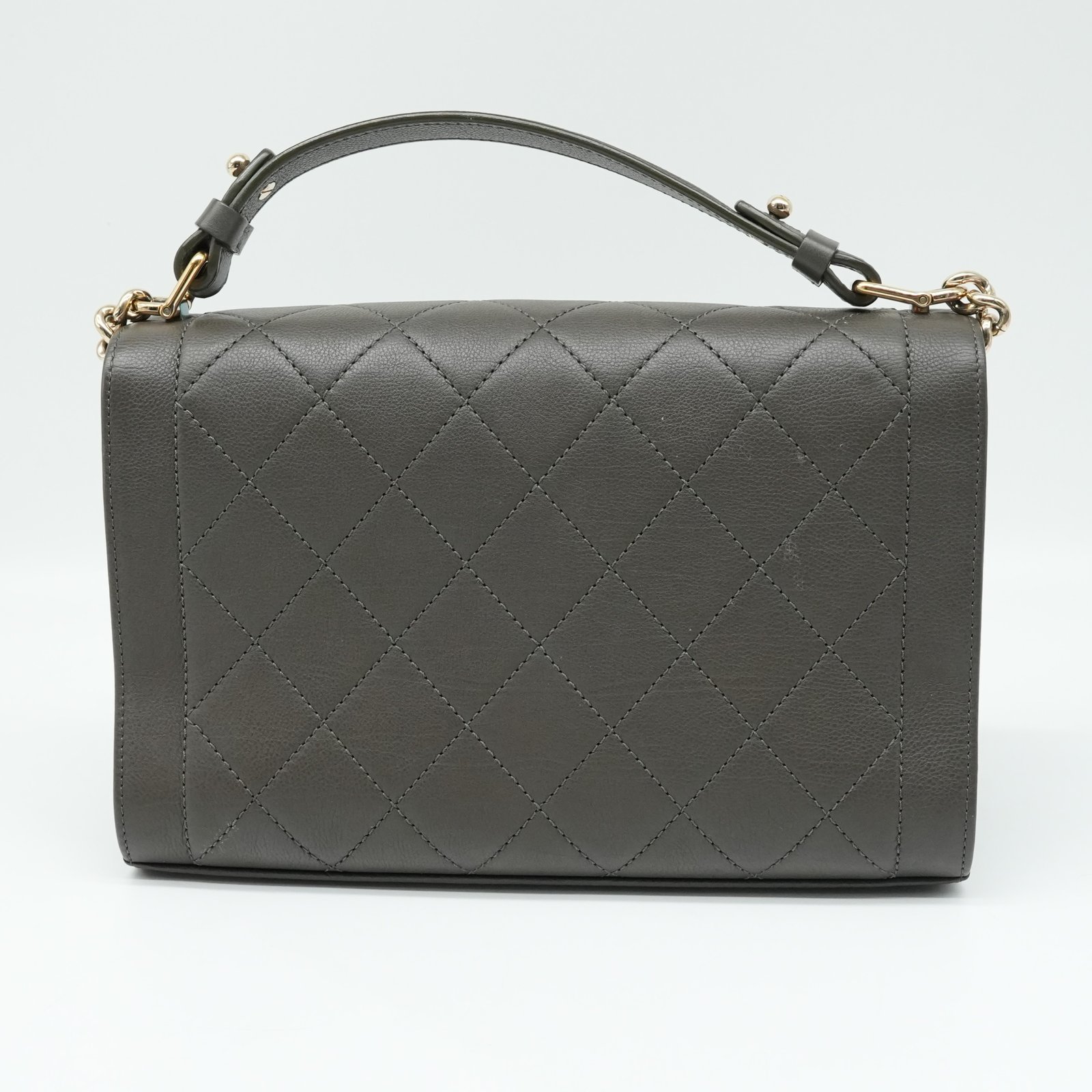 Chanel Grained Calfskin Quilted Medium Label Click Flap Bag Khaki - Image 6