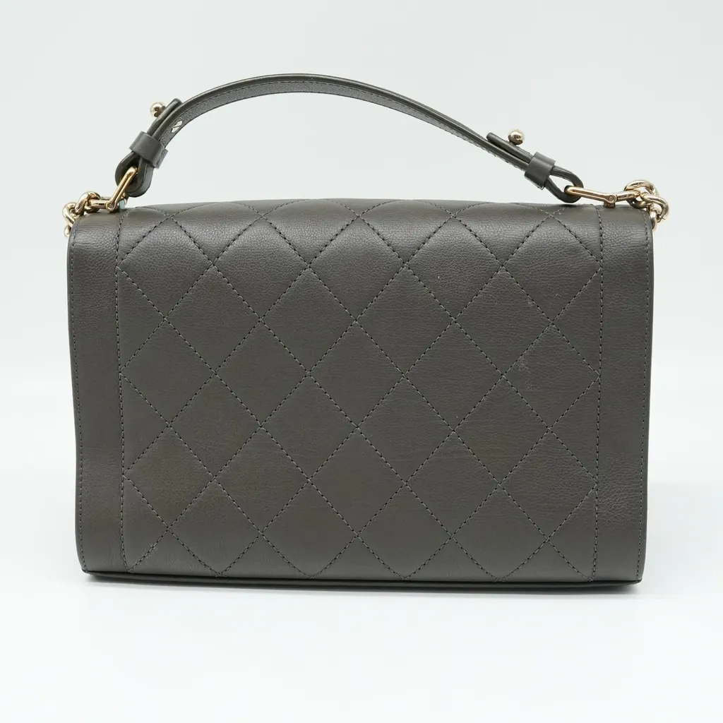 Chanel Grained Calfskin Quilted Medium Label Click Flap Bag Khaki Khaki Good - Inside View