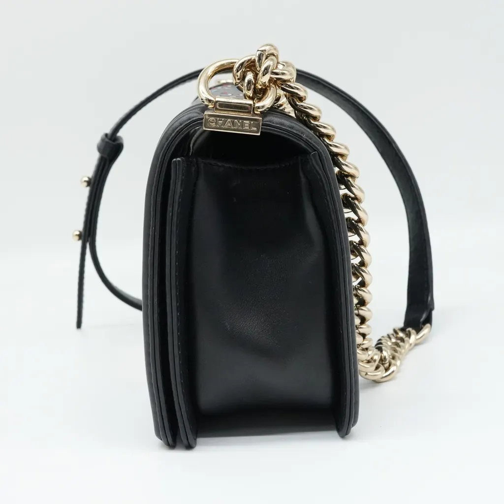 Chanel Boy Bag Black Medium tricolor Black Leather Fair - Inside View