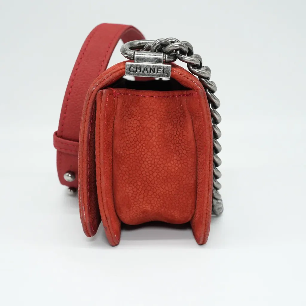 Chanel Red Le Boy Mini Canvas Shoulder Bag Red Canvas Fair - Back View