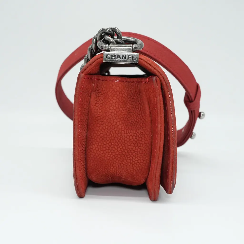 Chanel Red Le Boy Mini Canvas Shoulder Bag Red Canvas Fair - Model View