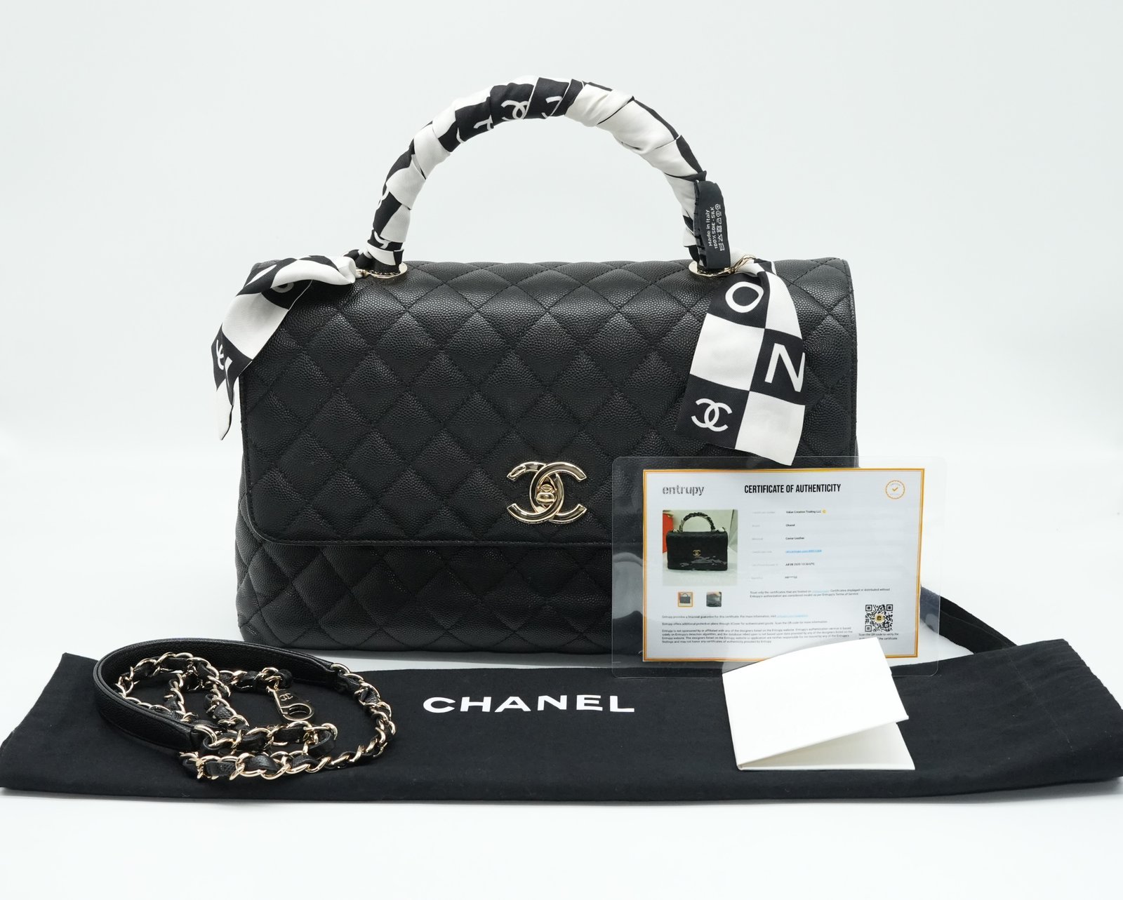 Chanel Flap Bag Top Handle Grained Caviar Noir - Image 21