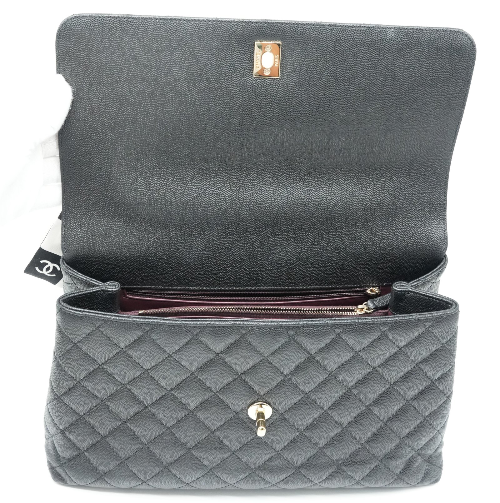 Chanel Flap Bag Top Handle Grained Caviar Noir - Detail 2