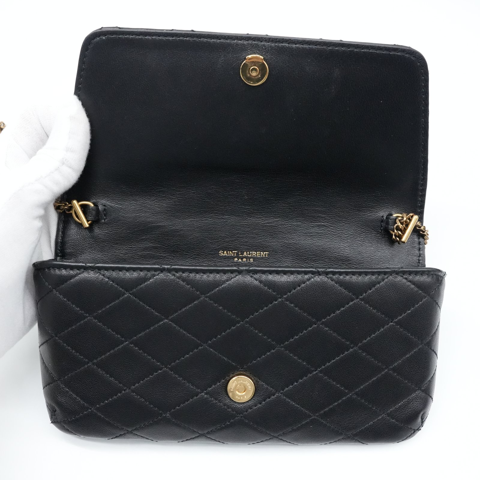 Yves Saint Laurent Gaby Phone Holder Crossbody Bag in Quilted Smooth Leather - Image 10