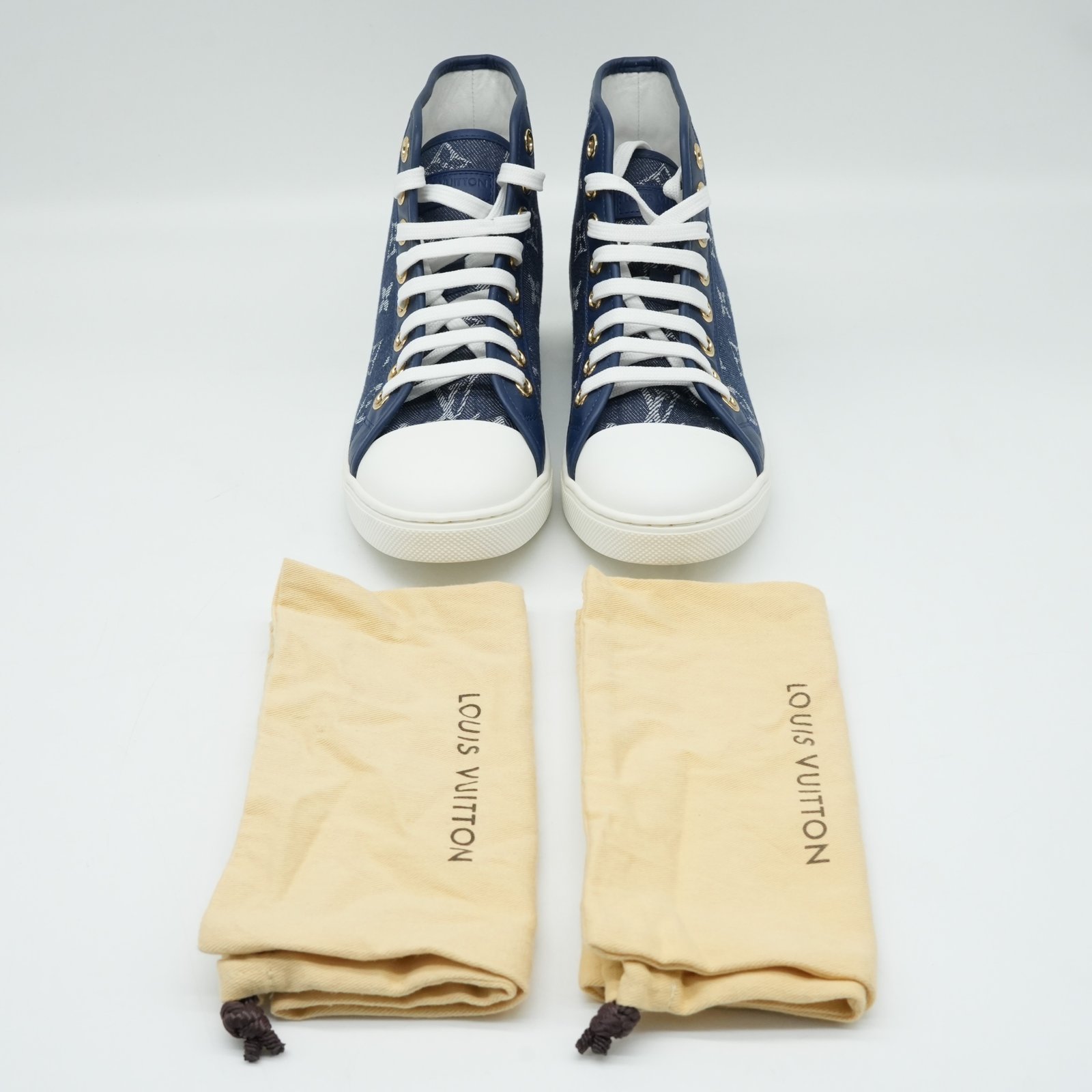 Louis Vuitton High-Top Denim Monogram Stellar Sneaker Size 36.5 - Image 14