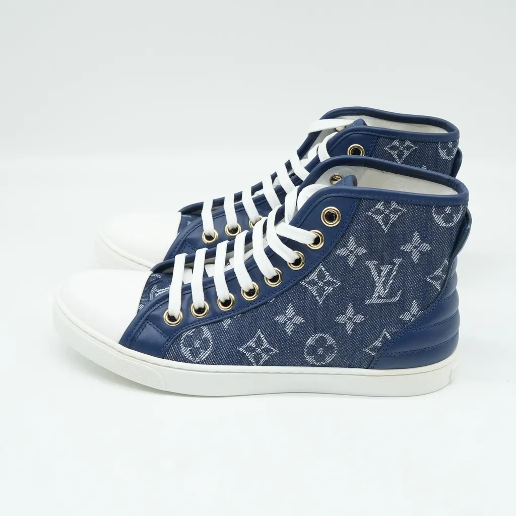 Louis Vuitton High-Top Denim Monogram Stellar Sneaker Size 36.5 Blue Denim Very good - Back View