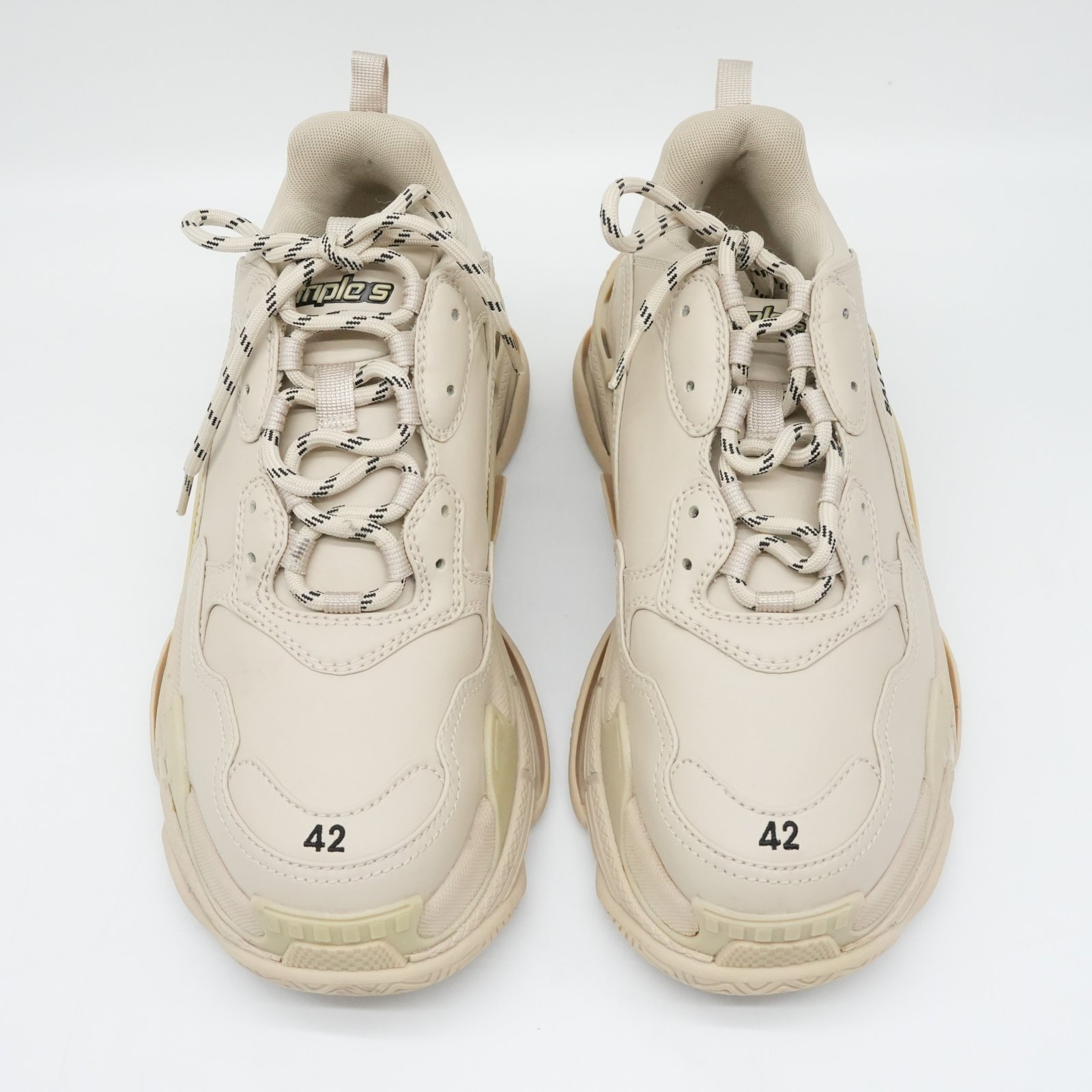Balenciaga Cream Faux Leather Triple S Sneakers Size 42 - 2