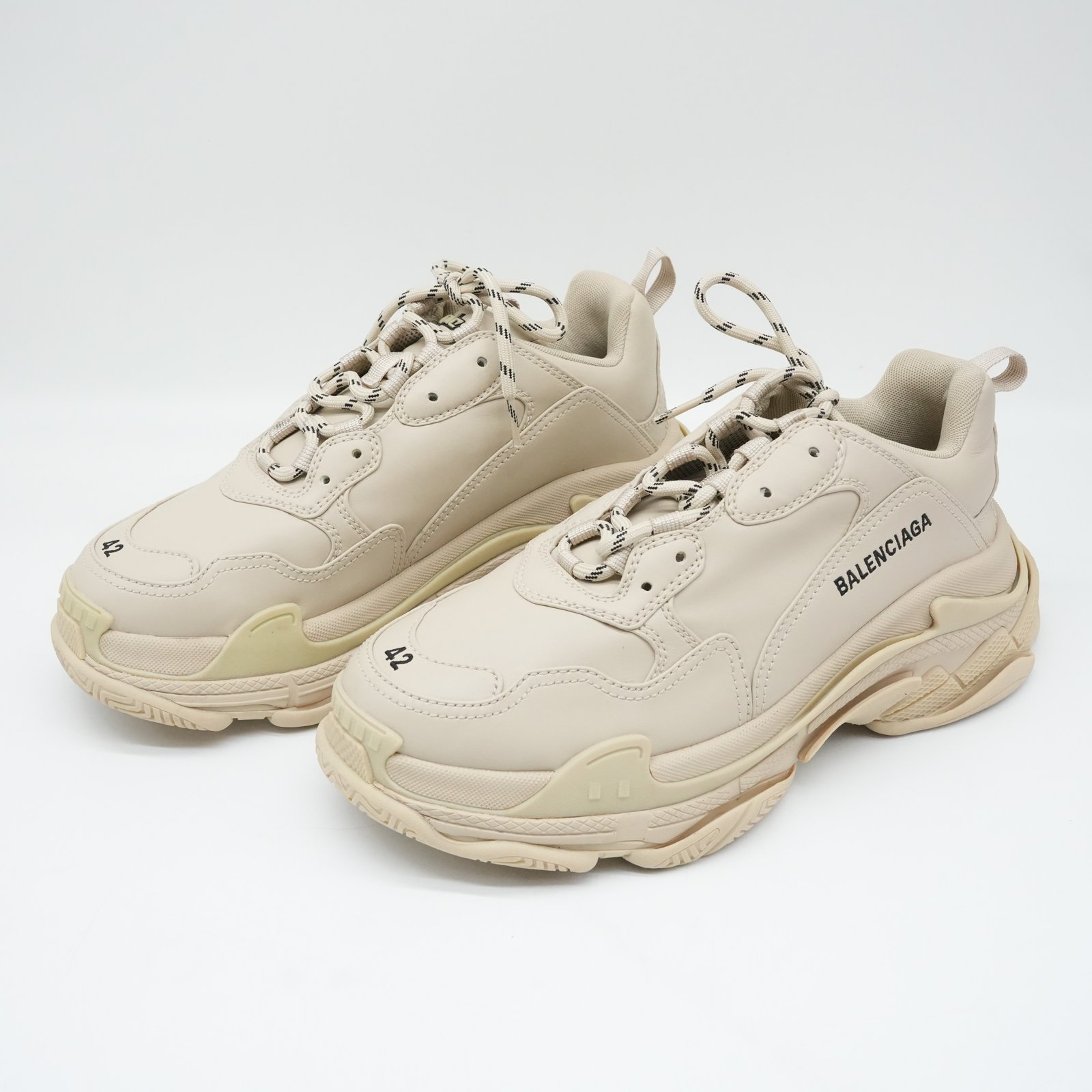 Balenciaga Cream Faux Leather Triple S Sneakers Size 42 - 3