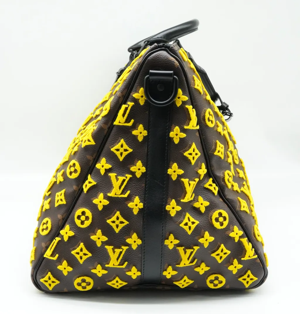 Louis Vuitton Keepall 50 Triangle Yellow Noire Monogram Tuffetage Duffle Bag M45069 MultiColor Good - Back View