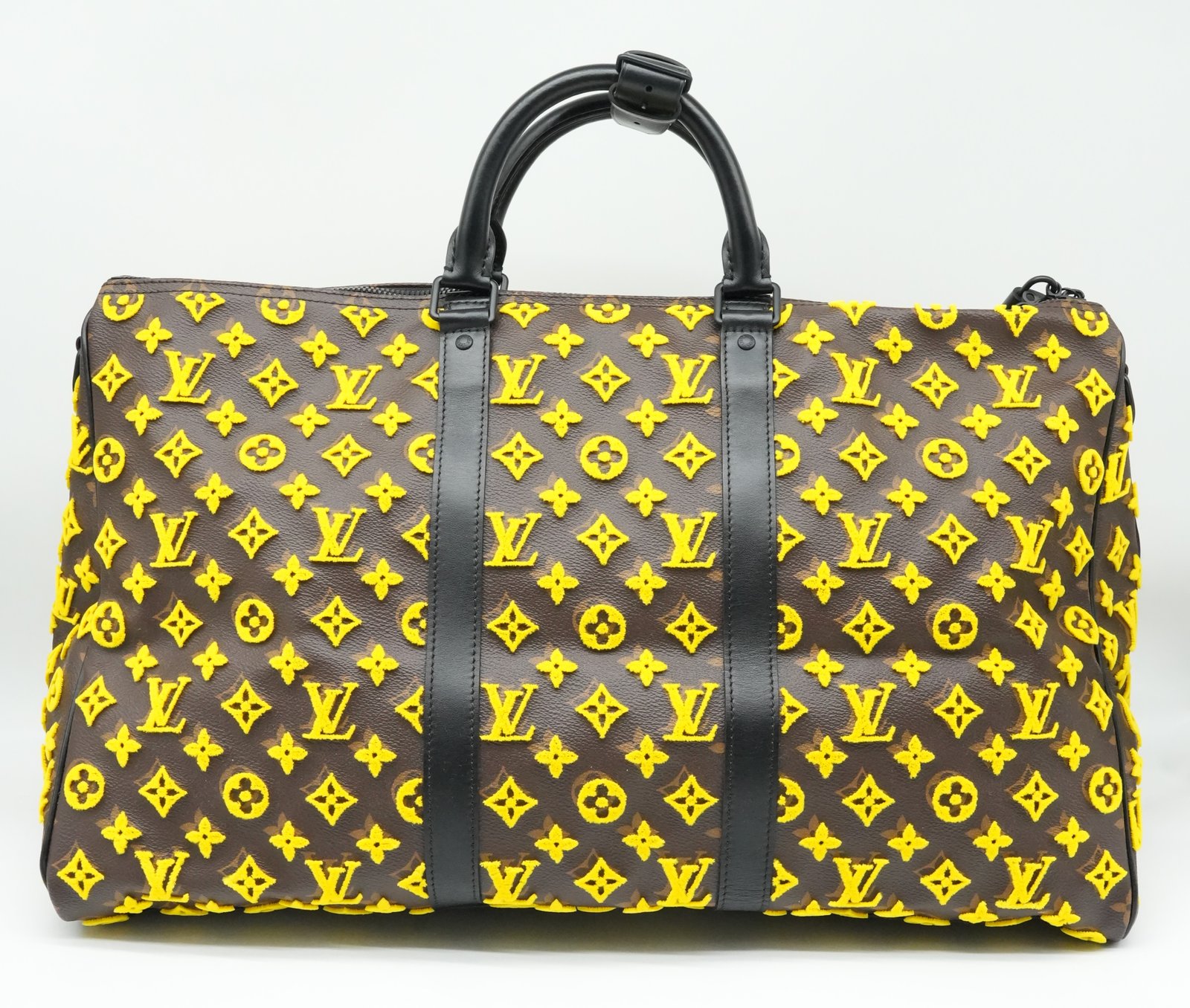Louis Vuitton Keepall 50 Triangle Yellow Noire Monogram Tuffetage Duffle Bag M45069 - Image 6