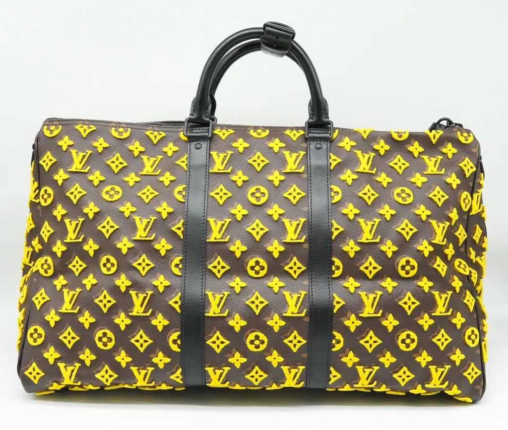 Louis Vuitton Keepall 50 Triangle Yellow Noire Monogram Tuffetage Duffle Bag M45069 MultiColor Good - Inside View