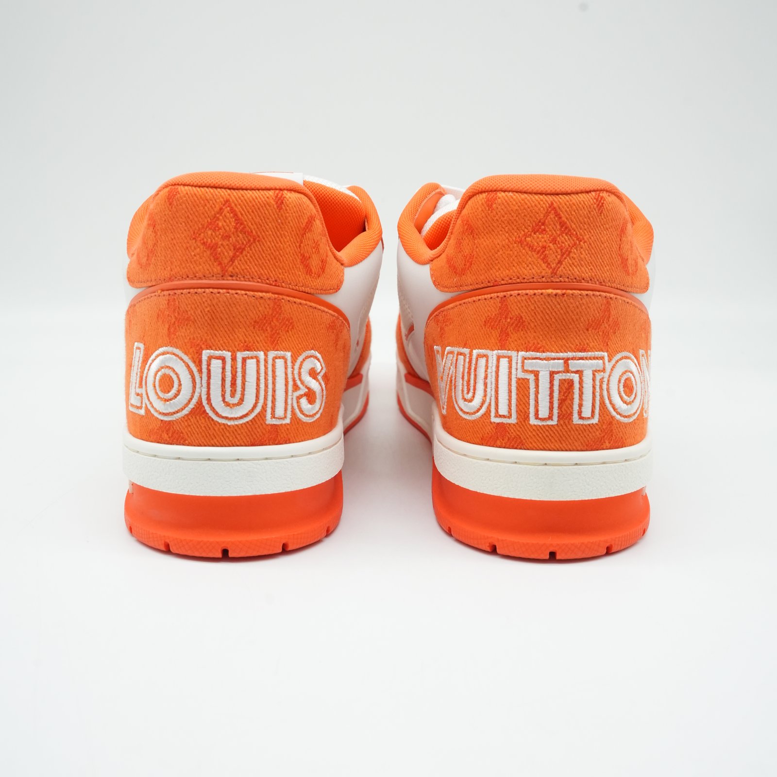 Louis vuitton Orange/White Denim and Leather LV trainer Sneakers GO-0222 Size:9 - Image 6