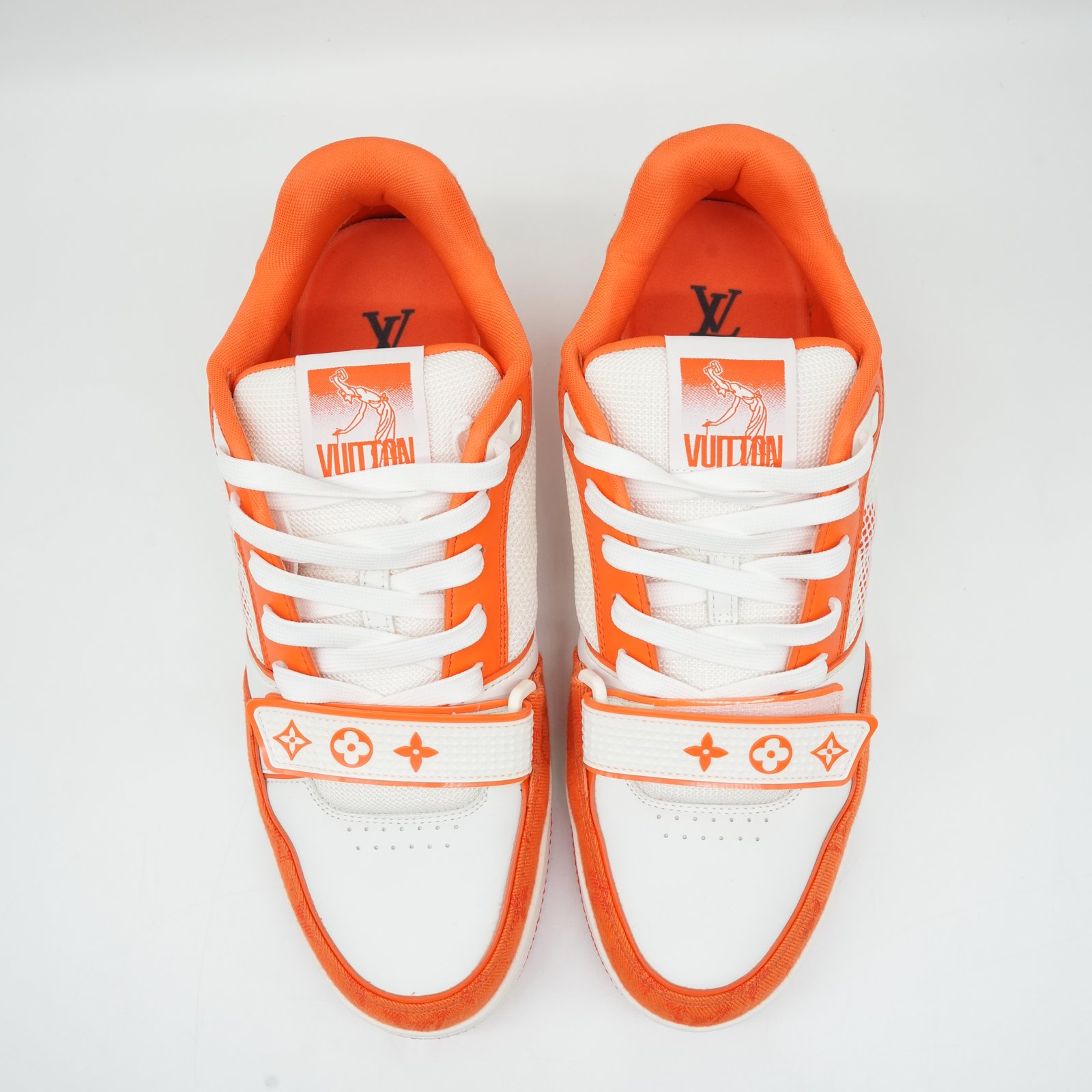 Louis vuitton Orange/White Denim and Leather LV trainer Sneakers GO-0222 Size:9 - Side view