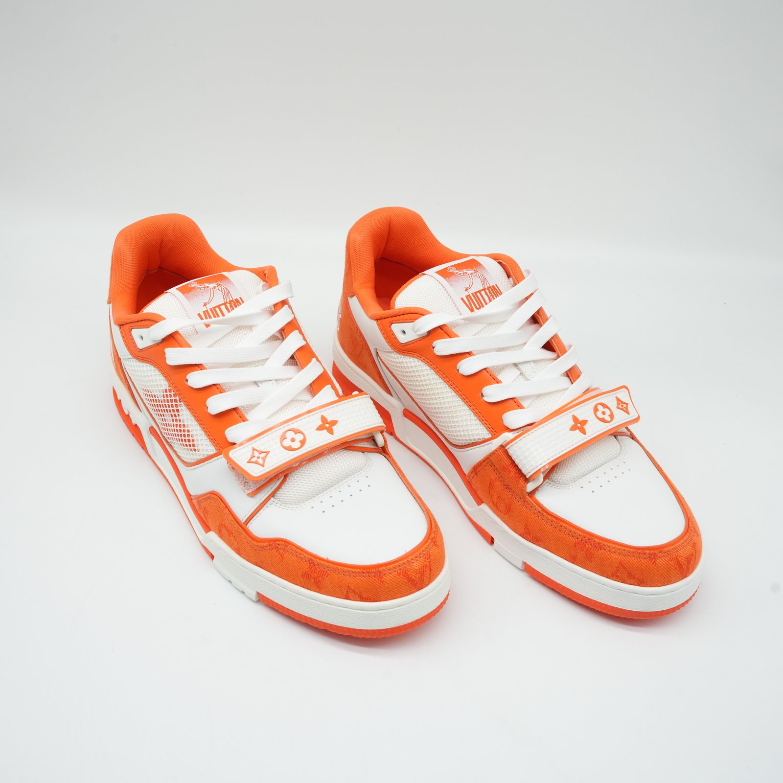 Louis vuitton Orange/White Denim and Leather LV trainer Sneakers GO-0222 Size:9 - Detail 2