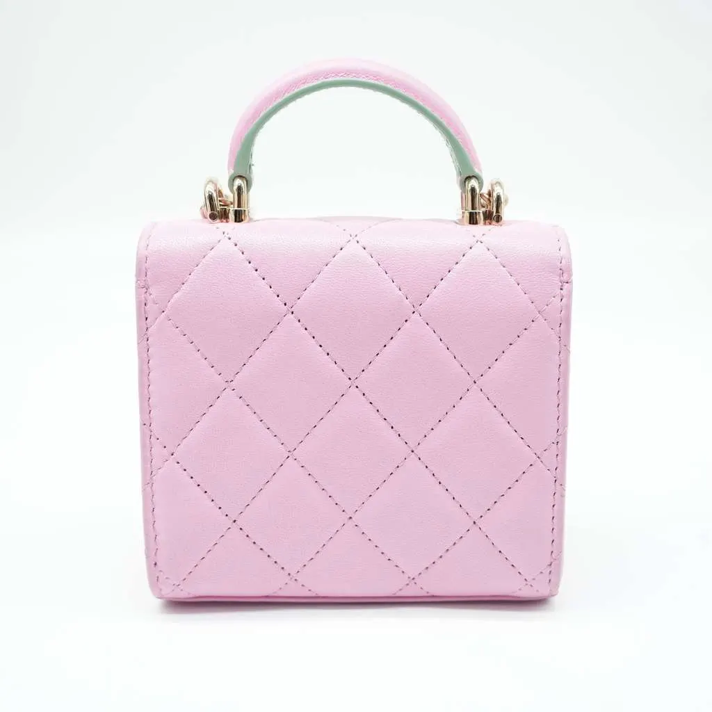 Chanel Pink & Green Lambskin Mini Matresse Top Handle Bag with Gold Hardware Pink Leather Good - Inside View