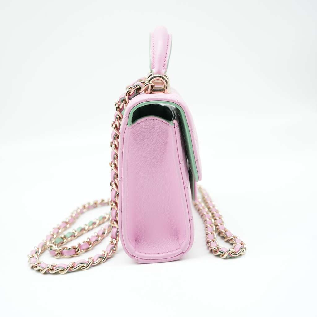 Chanel Pink & Green Lambskin Mini Matresse Top Handle Bag with Gold Hardware - 4