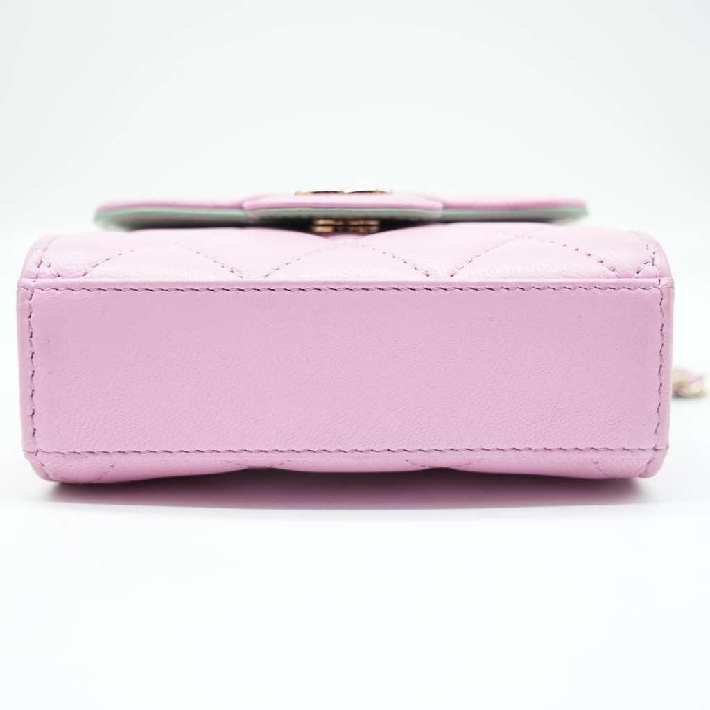Chanel Pink & Green Lambskin Mini Matresse Top Handle Bag with Gold Hardware - Side view