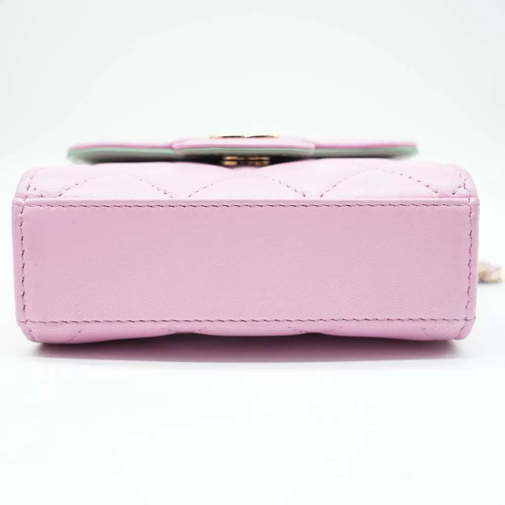 Chanel Pink & Green Lambskin Mini Matresse Top Handle Bag with Gold Hardware Pink Leather Good - Box View
