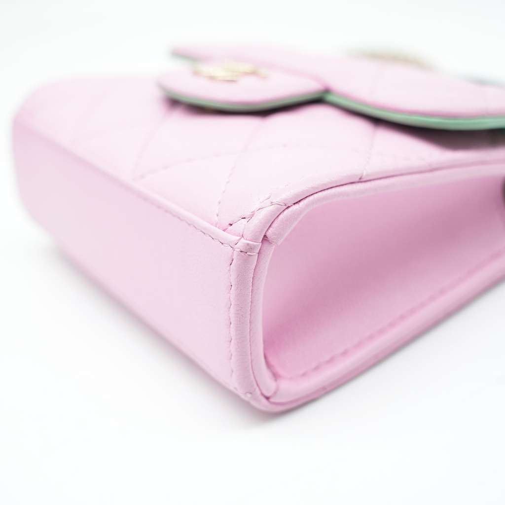 Chanel Pink & Green Lambskin Mini Matresse Top Handle Bag with Gold Hardware - Detail 1