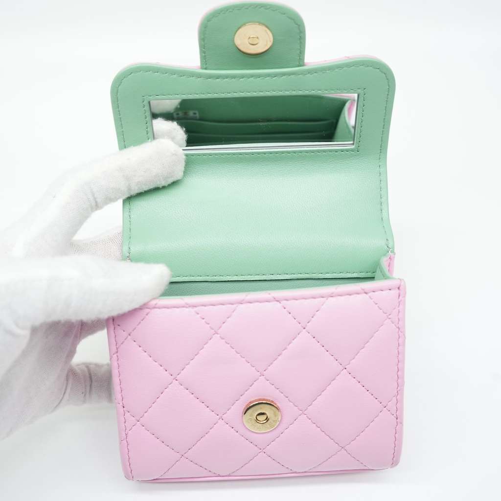 Chanel Pink & Green Lambskin Mini Matresse Top Handle Bag with Gold Hardware - Image 10