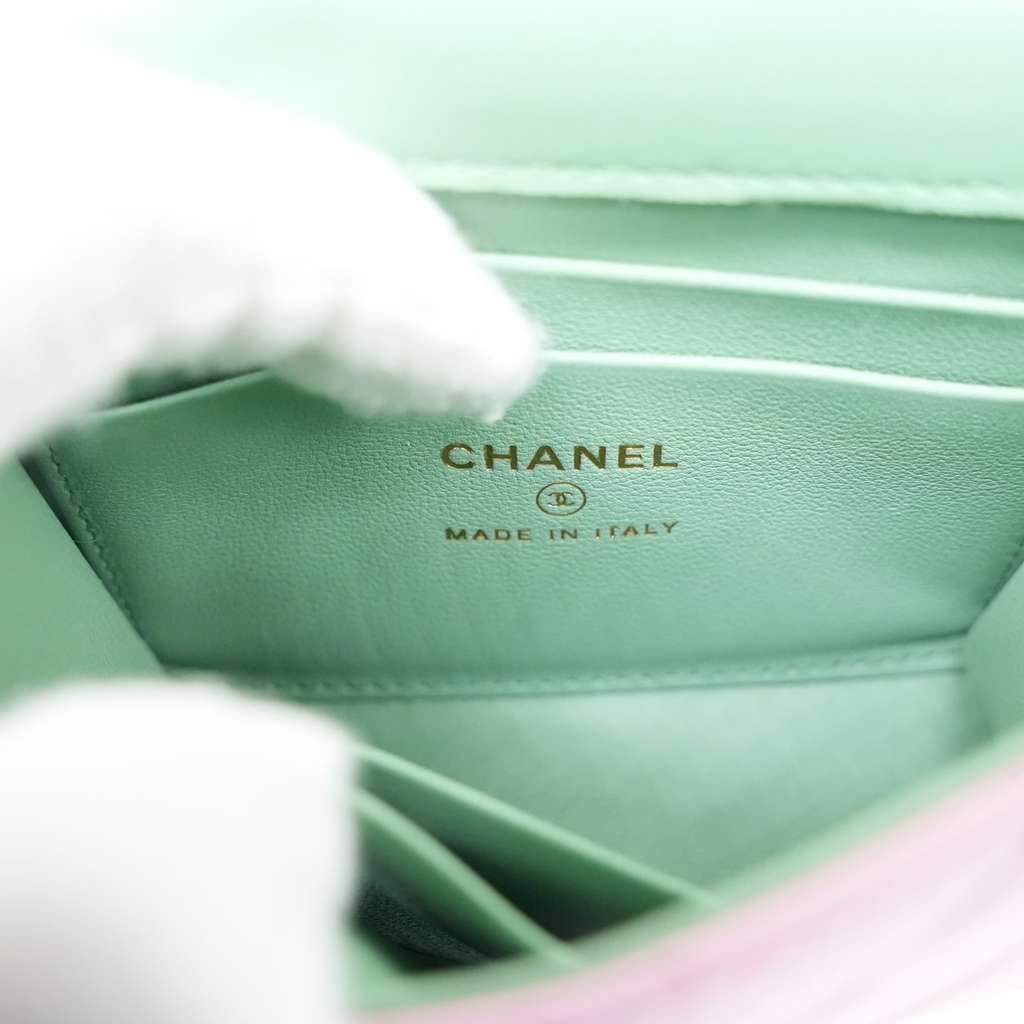 Chanel Pink & Green Lambskin Mini Matresse Top Handle Bag with Gold Hardware - Image 12