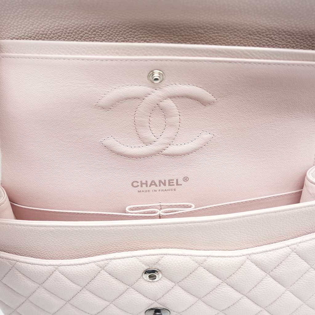 Chanel Classic Medium Flap Nude Caviar Leather Bag with Ruthenium Hardware Size 25 - Image 13