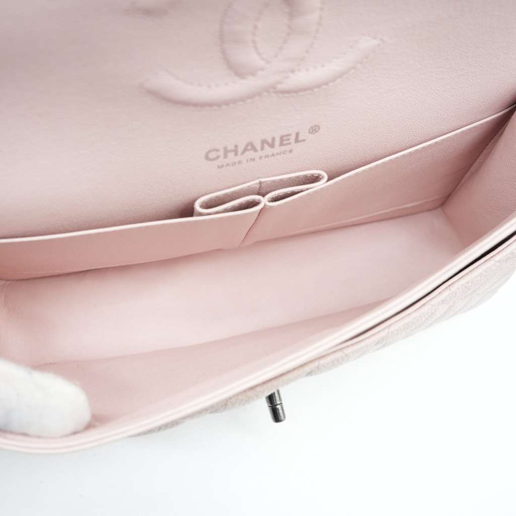 Chanel Classic Medium Flap Nude Caviar Leather Bag with Ruthenium Hardware Size 25 - Image 14