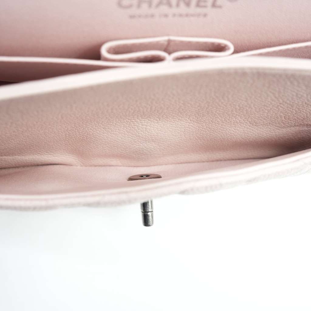 Chanel Classic Medium Flap Nude Caviar Leather Bag with Ruthenium Hardware Size 25 - Image 17