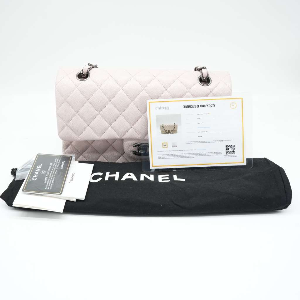 Chanel Classic Medium Flap Nude Caviar Leather Bag with Ruthenium Hardware Size 25 - Image 18
