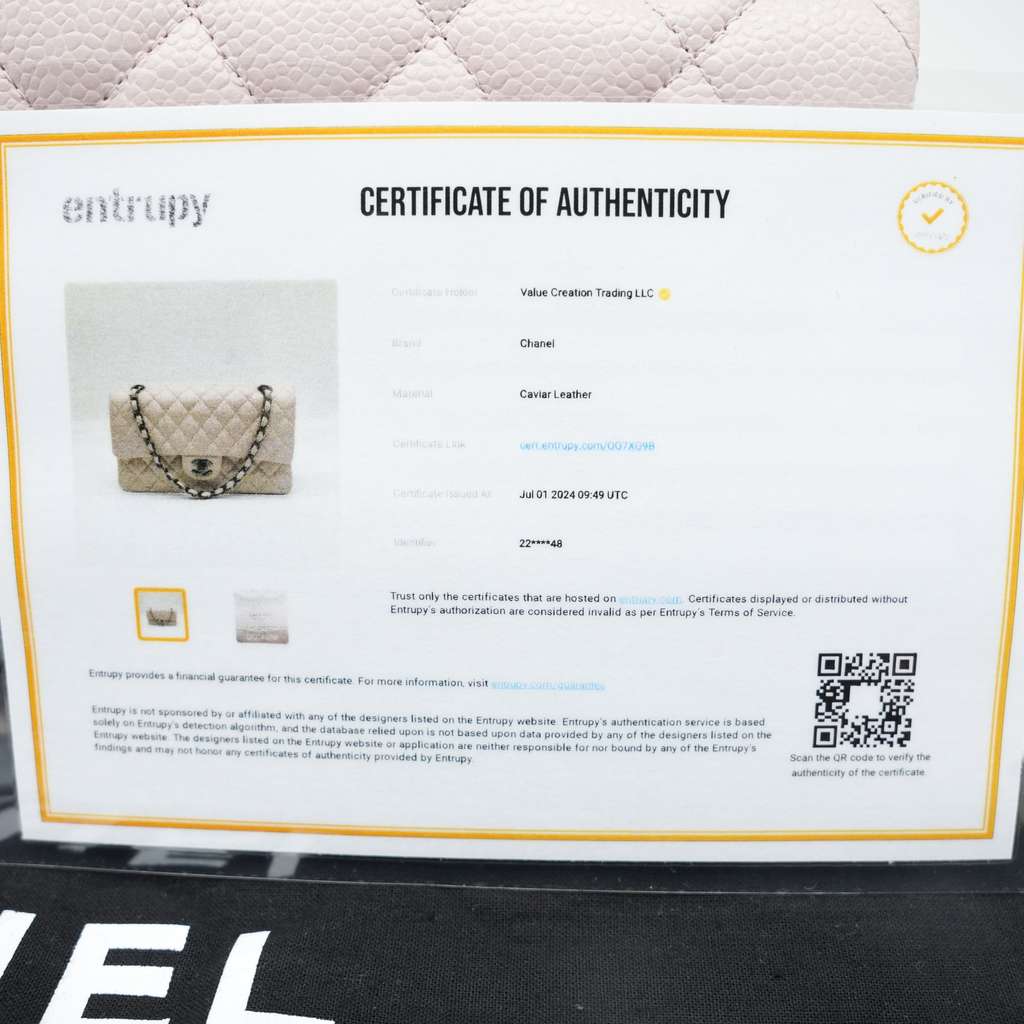 Chanel Classic Medium Flap Nude Caviar Leather Bag with Ruthenium Hardware Size 25 - Image 19