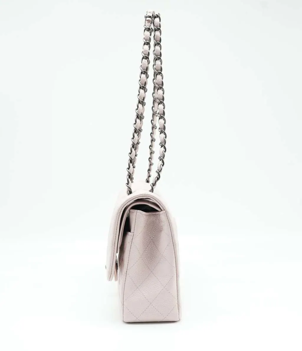 Chanel Classic Medium Flap Nude Caviar Leather Bag with Ruthenium Hardware Size 25 Beige Leather Good - Back View