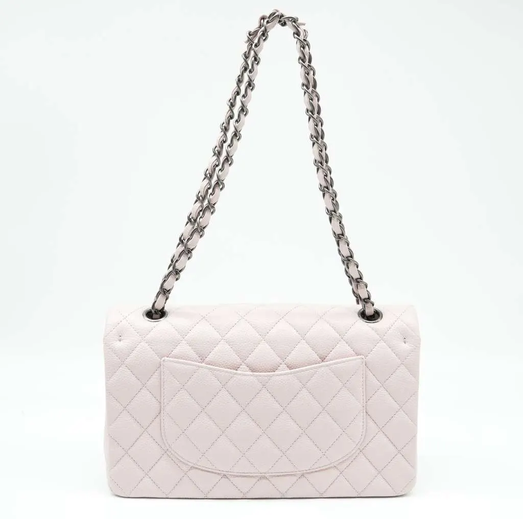 Chanel Classic Medium Flap Nude Caviar Leather Bag with Ruthenium Hardware Size 25 Beige Leather Good - Inside View