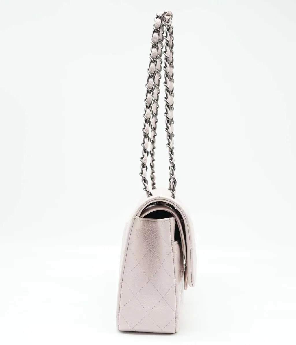 Chanel Classic Medium Flap Nude Caviar Leather Bag with Ruthenium Hardware Size 25 Beige Leather Good - Model View