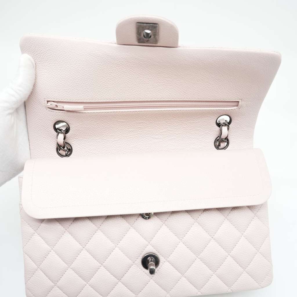 Chanel Classic Medium Flap Nude Caviar Leather Bag with Ruthenium Hardware Size 25 - Image 12