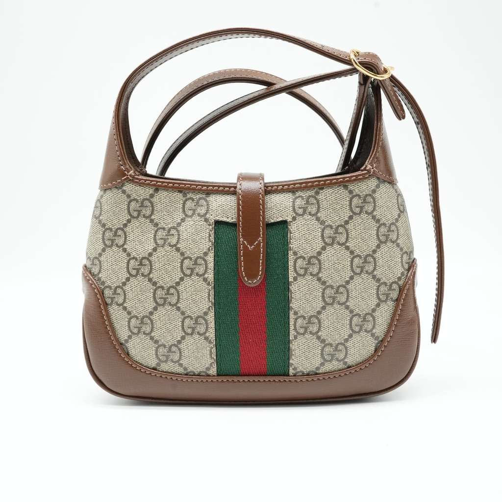 Gucci Jackie 1961 Mini Hobo Bageige Brown Canvas and Leather - Image 6