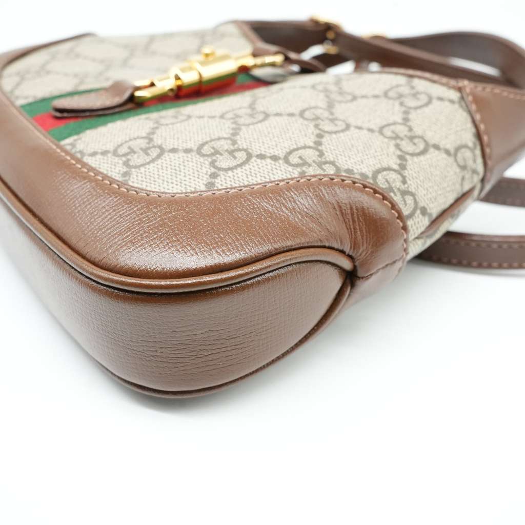 Gucci Jackie 1961 Mini Hobo Bageige Brown Canvas and Leather - Detail 2