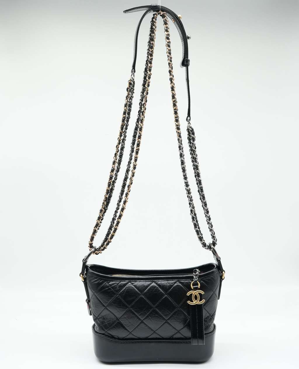 Chanel Aged Calfskin Quilted Small Gabrielle Hobo Black - Back view