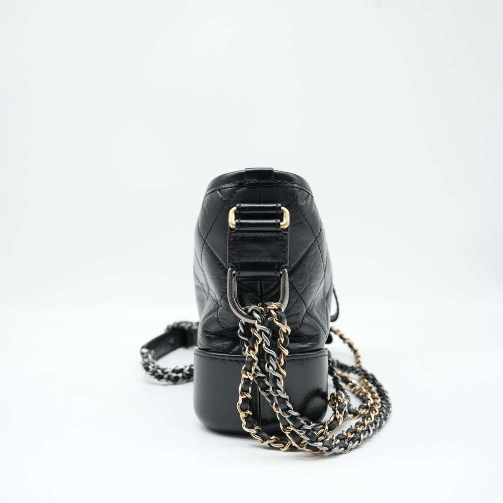 Chanel Aged Calfskin Quilted Small Gabrielle Hobo Black - Side view