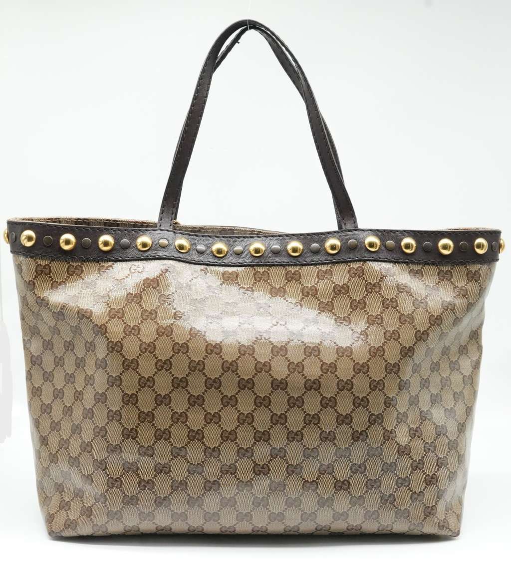 Gucci GG Crystal Tote Bag Coated Canvas Beige Brown Gold (207292) - Image 6