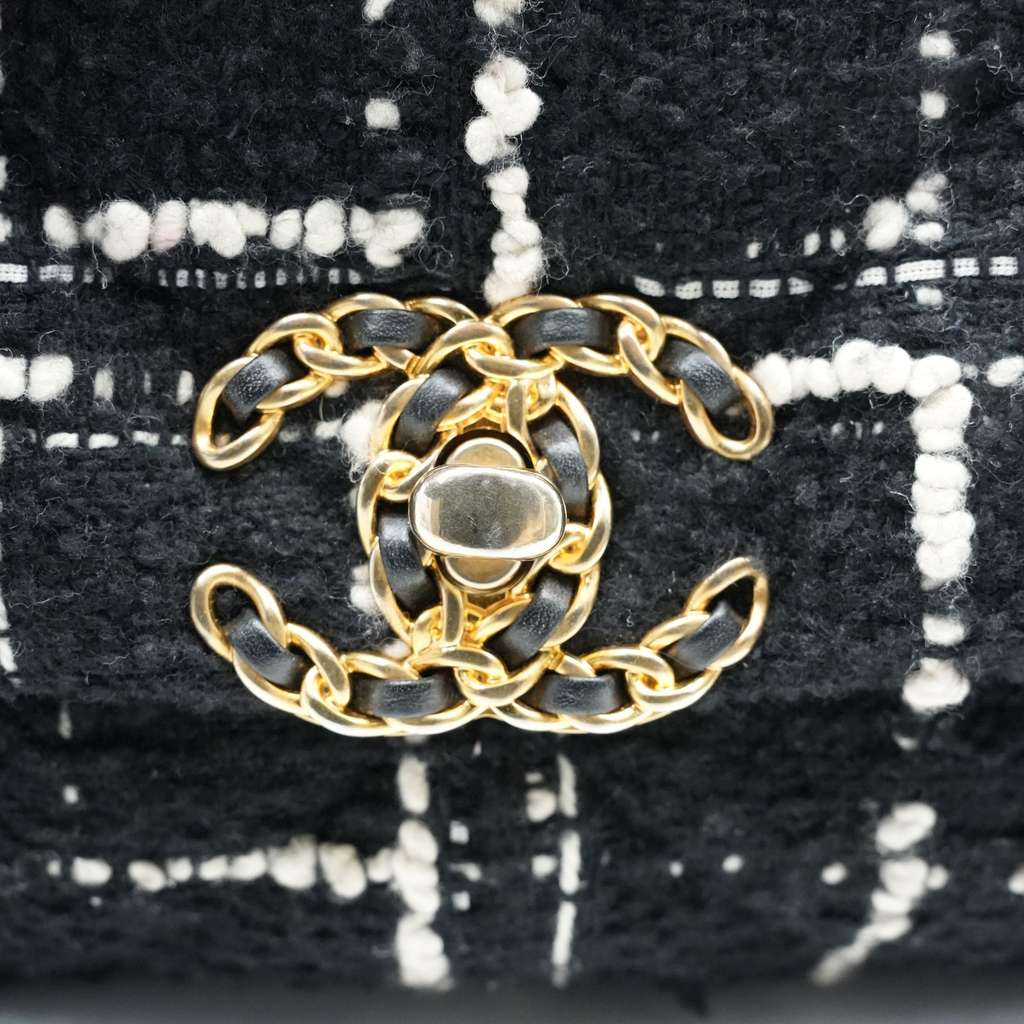 Chanel 19 Flap Bag Black/White Quilted Tweed Medium - Side view