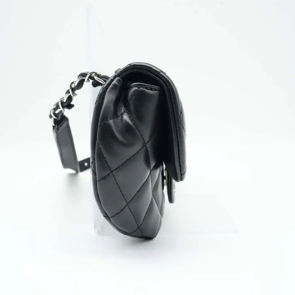 Chanel CC Uniform Flap Belt Bag Calfskin Quilted Black Black Leather Good - Back View