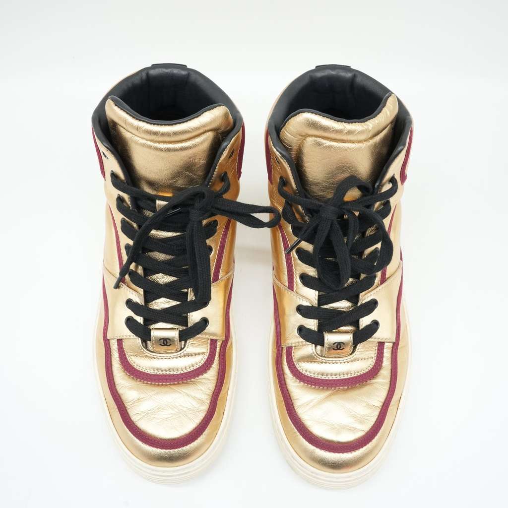 Chanel Ankle Strap Leather Trainers Gold Size 41 - Back view